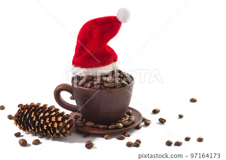 A cup with Christmas coffee at the white background A cup with Christmas coffee at the white background 97164173
