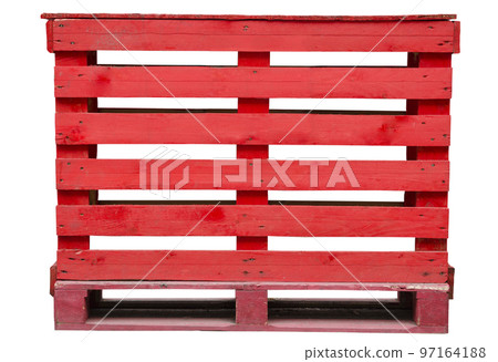 Red wood pallet isolated on white background. Close-up 97164188