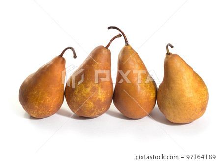 Ripe juicy yellow pears are isolated on a white background 97164189