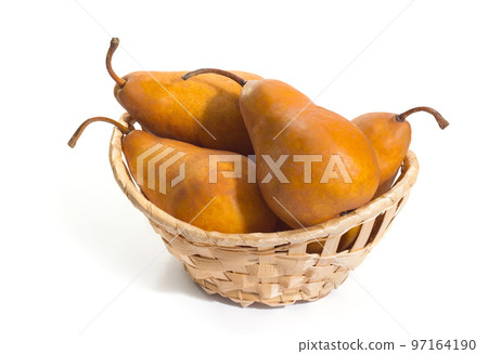 Ripe juicy yellow pears are isolated on a white background 97164190