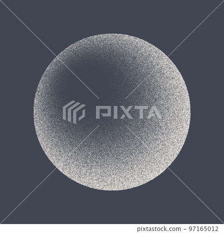 Round shaped dotted object, stipple elements. Fading gradient. Stippling, dotwork drawing, shading using dots. Pixel disintegration, halftone effect. White noise grainy texture. Vector illustration Round shaped dotted object, stipple elements. Fading gradient. Stippling, dotwork drawing, shading using dots. Pixel disintegration, halftone effect. White noise grainy texture. Vector illustration 97165012