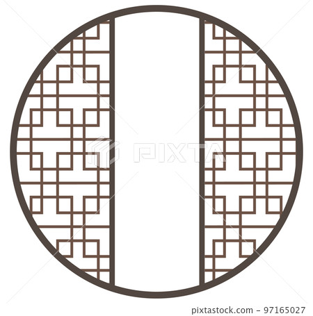 Antique door with Asian pattern, wooden door, stylish frame with round frame 97165027