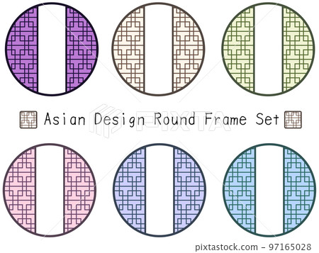 按顏色設置的亞洲樣式仿古門、木門和圓框框架 97165028