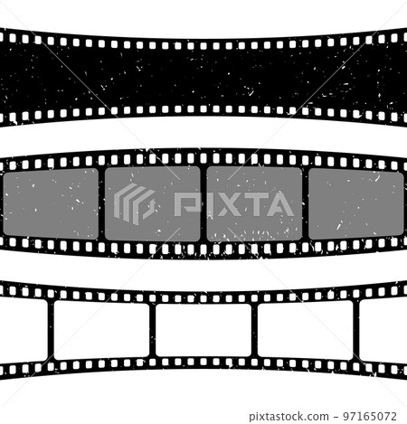 Retro curved film strips collection. Old grunge cinema movie strip. Analog video recording equipment. Vector illustration 97165072