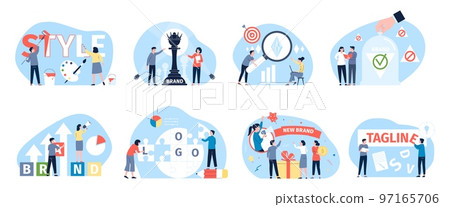 Corporate business brand developers. Design and creating start up, young entrepreneur and creative team. Teambuilding, collaboration and open recent vector scenes 97165706