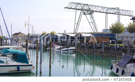 KONSTANZ, GERMANY - 14 OCTOBER 2015: Harbour with small boats and sailing yachts of Konstanz at Lake Constance 97165808