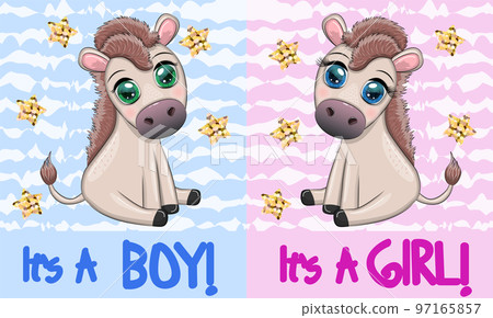 Baby shower party with cute cartoon donkey, pony boy and girl Baby shower party with cute cartoon donkey, pony boy and girl 97165857