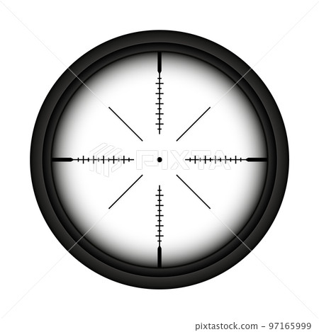 Weapon sight, sniper rifle optical scope. Hunting gun viewfinder with crosshair. Aim, shooting mark symbol. Military target sign, silhouette. Game interface UI element. Vector illustration 97165999