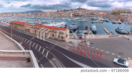 Marseilles. Aerial view of the old port on a sunny day. Marseilles. Aerial view of the old port on a sunny day. 97166006