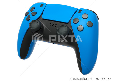 Realistic blue video game joystick on white background 97166062