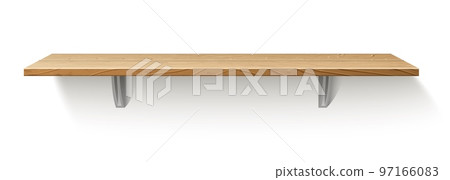 Wooden store shelf. Empty product stand mockup Wooden store shelf. Empty product stand mockup 97166083