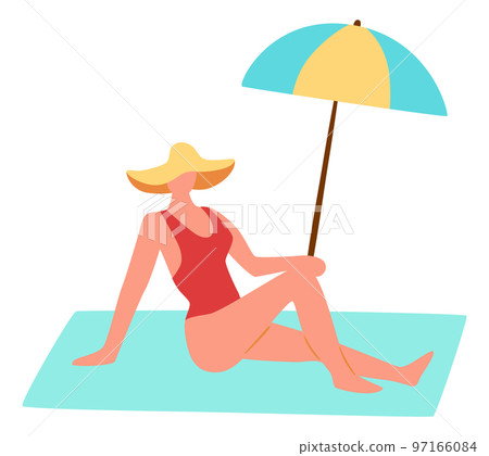Woman sunbathing on beach mat. Beach relaxation Woman sunbathing on beach mat. Beach relaxation 97166084