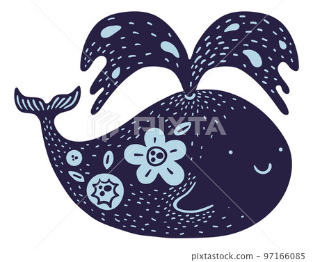 Whale with floral pattern. Night dream mystic ornament Whale with floral pattern. Night dream mystic ornament 97166085