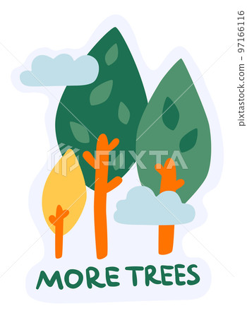 Eco sticker with green trees. Green lifestyle slogan Eco sticker with green trees. Green lifestyle slogan 97166116