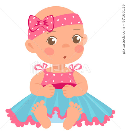 Cute baby in dress. Cartoon little girl character Cute baby in dress. Cartoon little girl character 97166119