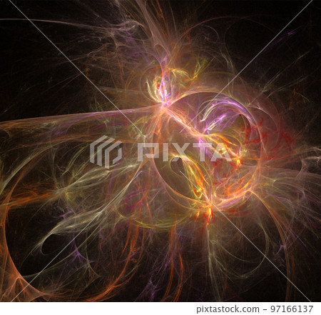 illustration of orange space planet star system, color graphics, background 97166137