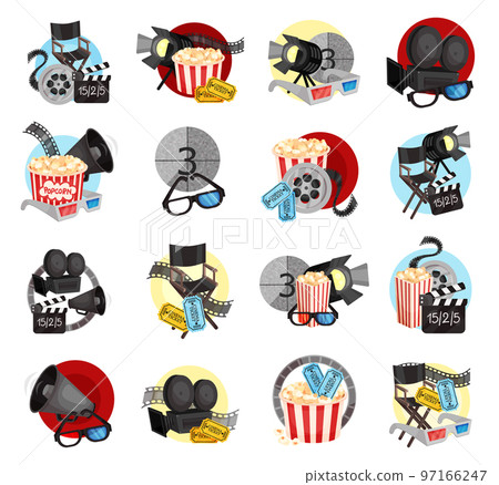 Film Composition with Cinema Items Big Vector Set 97166247