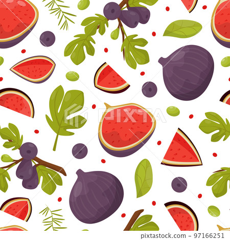 Fig Food Seamless Pattern Design with Ripe Fruit with Purple Skin Vector Template 97166251
