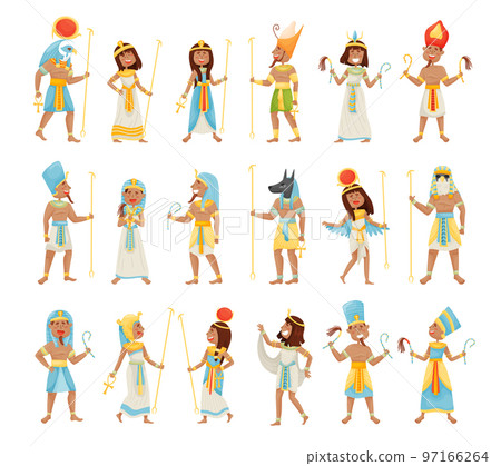 Egyptian Pharaoh and Deities Wearing Antique Clothing Big Vector Set 97166264