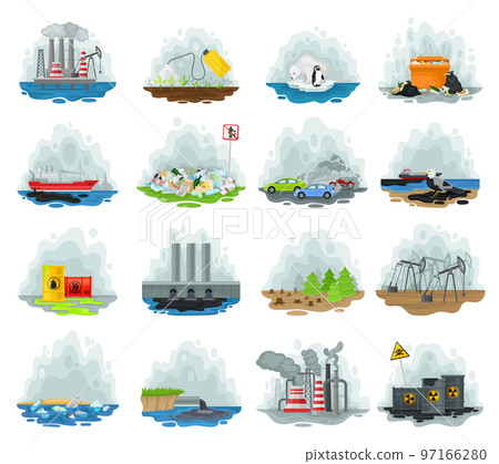 Environmental Pollution and Air Contamination with Toxic Fumes, Global Warming and Garbage Dump Big Vector Set 97166280