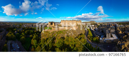 Edinburgh Castle on a sunny day - aerial view 97166765
