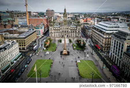 George Square in Glasgow from above - aerial view 97166780