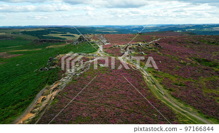 Higger Tor at the Peak District National Park - aerial view - travel photography 97166844