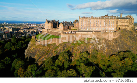 Famous Edinburgh Castle on Castle Hill - aerial view Famous Edinburgh Castle on Castle Hill - aerial view 97166853