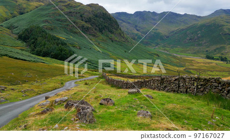 Hardknott Pass at the Lake District National Park - aerial view - travel photography Hardknott Pass at the Lake District National Park - aerial view - travel photography 97167027