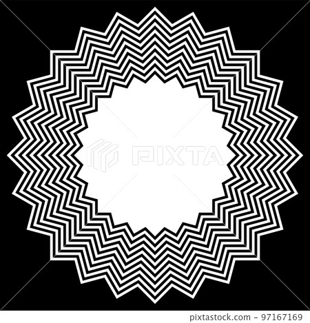 Abstract Geometric Circle Zig Zag Lines Pattern for Round Frame. Black and White Background. 97167169