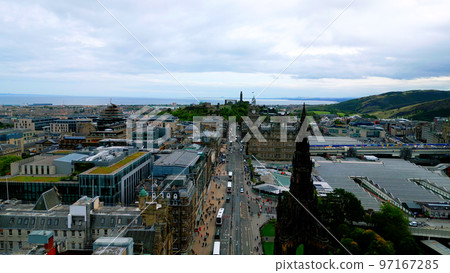Princes street in Edinburgh - aerial view Princes street in Edinburgh - aerial view 97167285