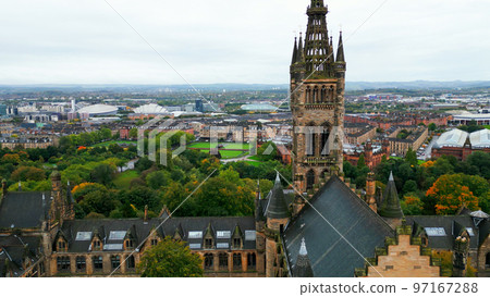 University of Glasgow - historic main building from above - aerial view 97167288