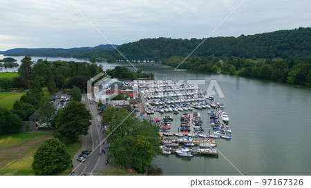 Windermere Lake in the Lake District National Park - aerial view - travel photography 97167326