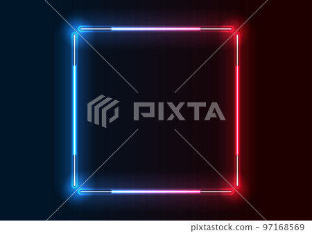 Abstract red blue neon square frame from fluorescent lamps 97168569