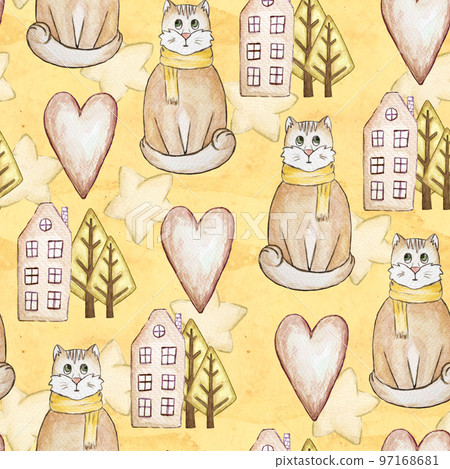 Hand drawn seamless cosy street design. Hand drawn seamless cosy street design. 97168681
