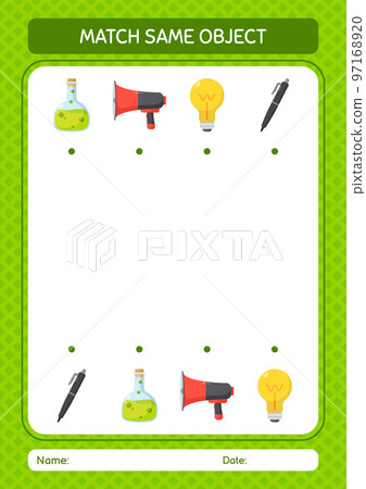 Match with same object game summer icon. worksheet for preschool kids, kids activity sheet Match with same object game summer icon. worksheet for preschool kids, kids activity sheet 97168920