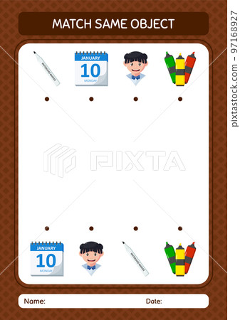 Match with same object game summer icon. worksheet for preschool kids, kids activity sheet Match with same object game summer icon. worksheet for preschool kids, kids activity sheet 97168927