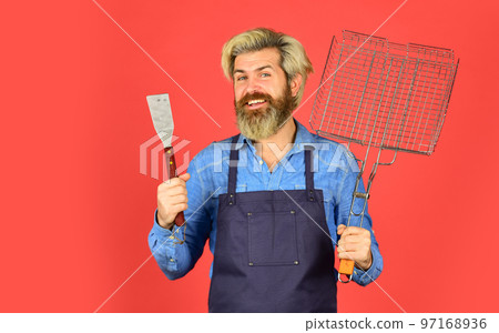 fried on grill. mature chef use cooking utensils for barbecue. Tools for roasting meat. Who cook better. Ultimate cooking challenge. prepare dinner for family. cooking utensils and various products fried on grill. mature chef use cooking utensils for barbecue. Tools for roasting meat. Who cook better. Ultimate cooking challenge. prepare dinner for family. cooking utensils and various products 97168936