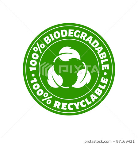 Recyclable biodegradable compostable circle green inons. Vector eco bio logos Recyclable biodegradable compostable circle green inons. Vector eco bio logos 97169421