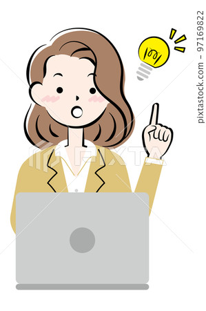 A young woman in a suit inspired by a computer operation A young woman in a suit inspired by a computer operation 97169822