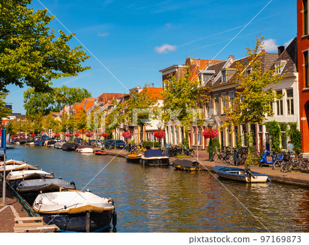 Summer landscape with a view of the city streets of Leiden Summer landscape with a view of the city streets of Leiden 97169873
