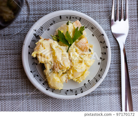 Salad with boiled potato, pickles and sausages Salad with boiled potato, pickles and sausages 97170172