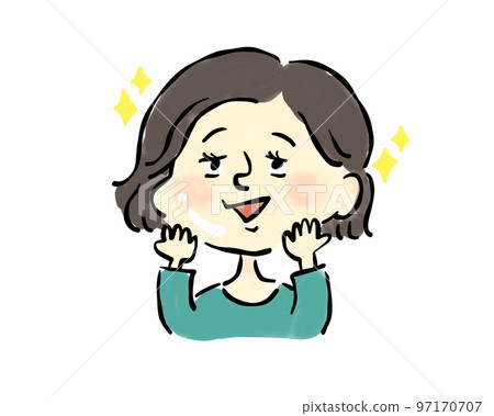 幸福擁有美麗肌膚的女人手繪插畫素材 97170707