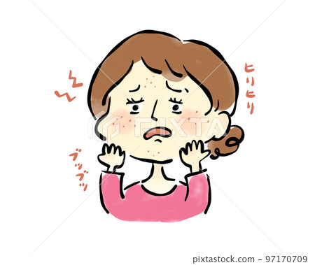 一名患有粉刺、皮膚病的婦女的手繪插圖素材 97170709