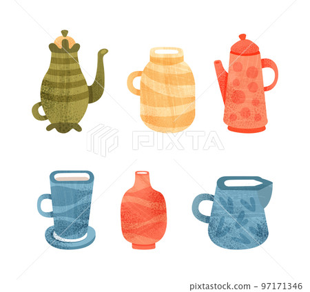 Clay Crockery and Ceramic Utensils as Kitchenware Vector Set 97171346