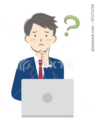 擔心操作電腦的西裝青年 97171358