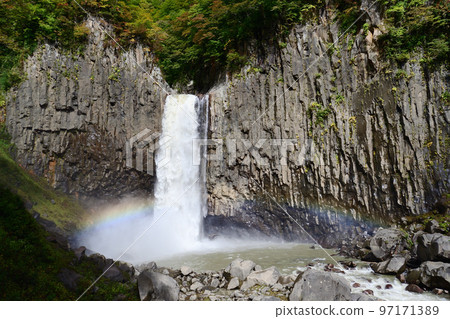 Naena Falls and the basin of the waterfall with a dynamic flow when the autumn leaves have begun Naena Falls and the basin of the waterfall with a dynamic flow when the autumn leaves have begun 97171389