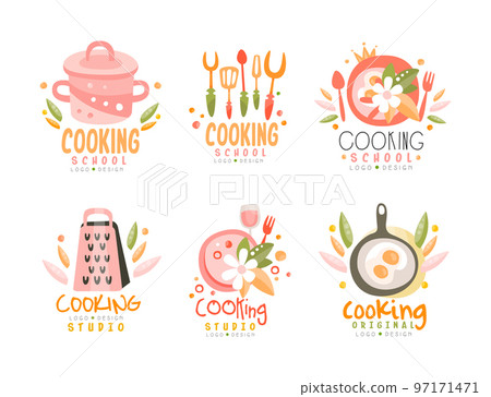 Cooking Studio Logo Design with Different Kitchen Utensils Vector Set Cooking Studio Logo Design with Different Kitchen Utensils Vector Set 97171471