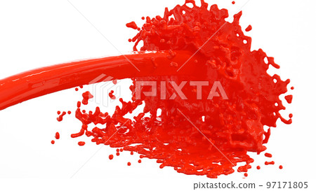 Red or orange water liquid splash on white background, 3D rendering. 97171805