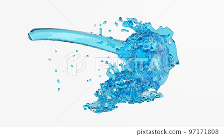 Blue water liquid splash on white background, 3D rendering. 97171808